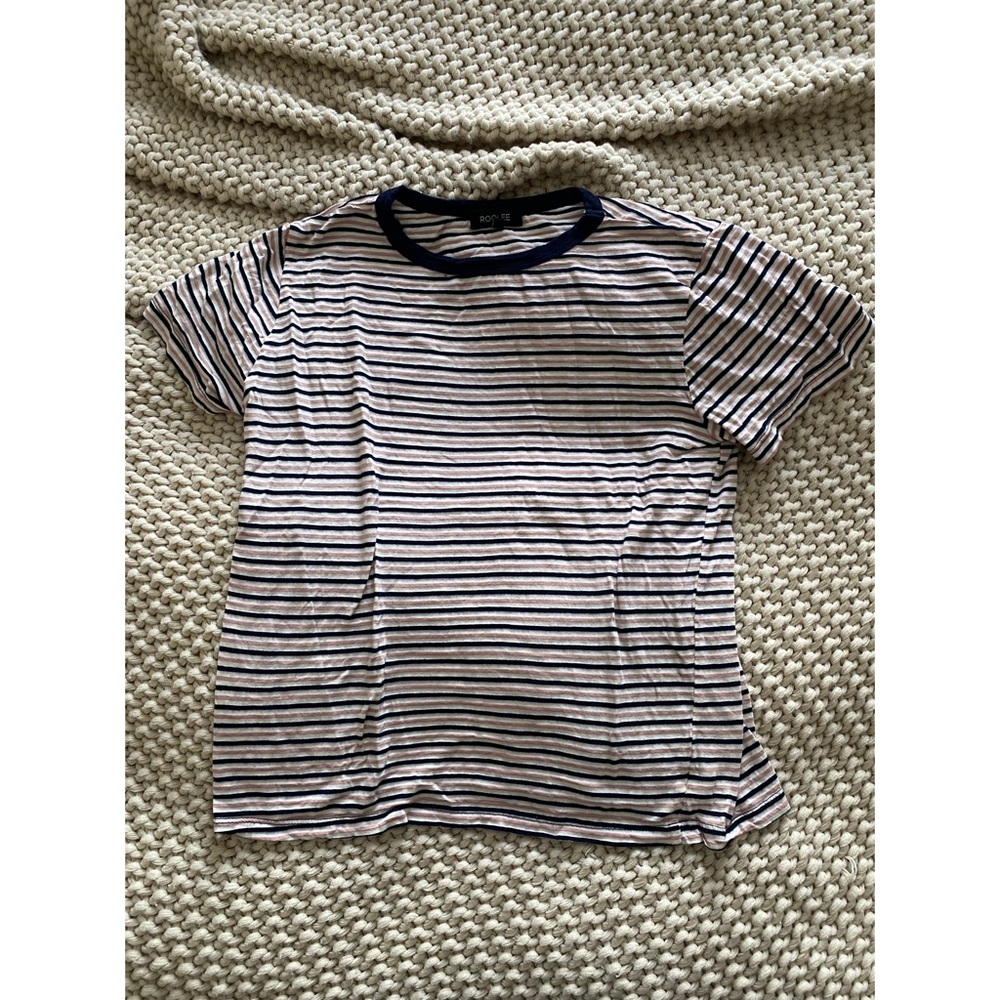 Roolee Navy Blue + Pink Striped T Shirt